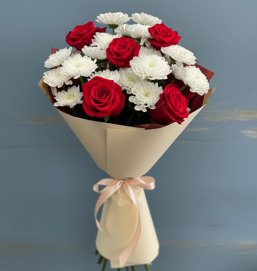 Букет цветов из: Розы и Хризантемы в Дубне