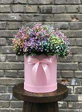 Цветочная композиция из Гипсофила и Розы в шляпной коробке в Дубне