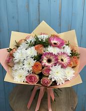Букет цветов из:  Розы, Герберы и Хризантемы в Дубне
