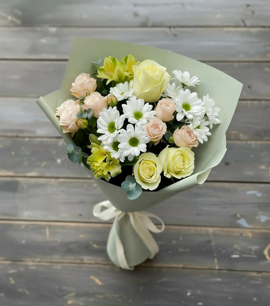 Букет цветов из: Альстромерии, Розы и Хризантемы в Дубне