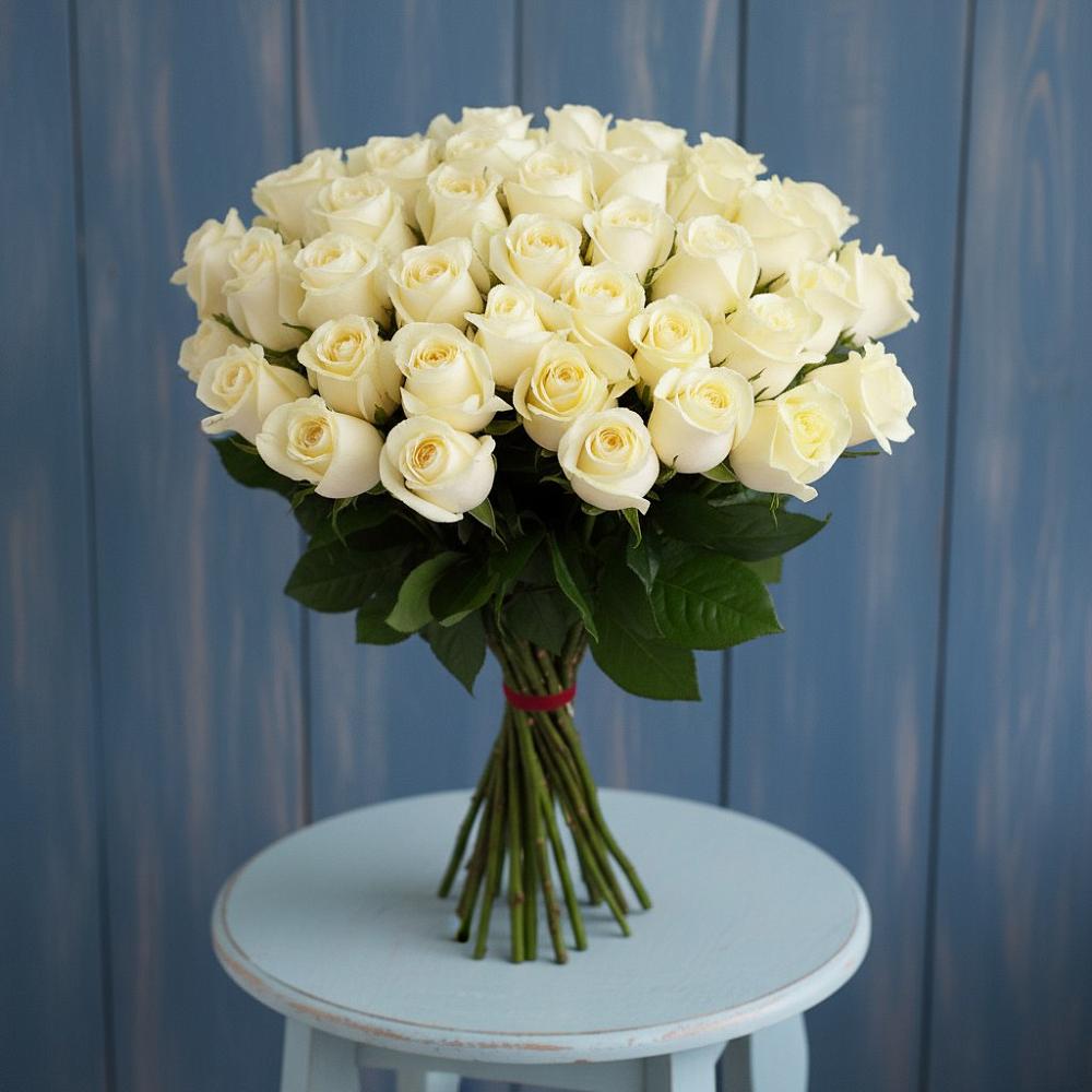 Букет 51 Белая роза Эдлесс Лав в Дубне