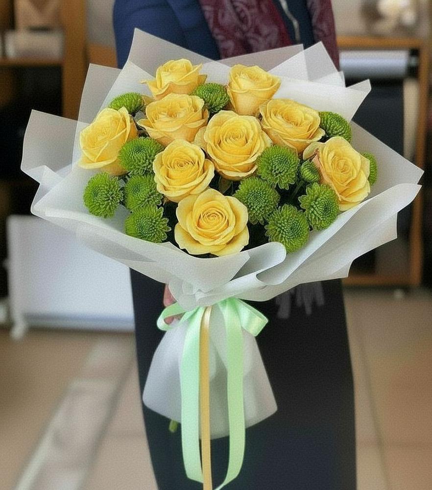 Букет цветов из: Хризантемы и Розы в Дубне