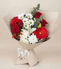 Букет цветов из:  Розы, Хризантемы, Герберы и Лилии в Дубне