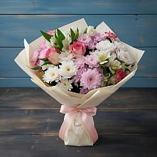 Букет цветов из:  Хризантемы, Альстромерии и Розы в Дубне