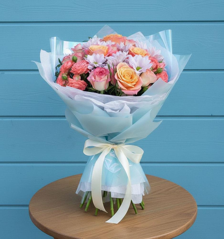 Букет цветов из: Хризантемы и Розы в Дубне