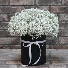 Цветочная композиция из Гипсофила в шляпной коробке в Дубне