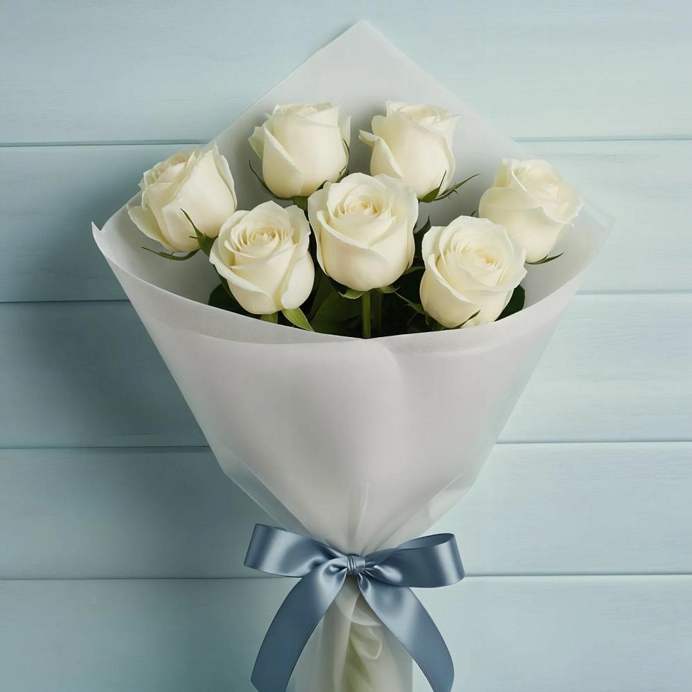Букет 7 Белых роз Эдлесс Лав в Дубне